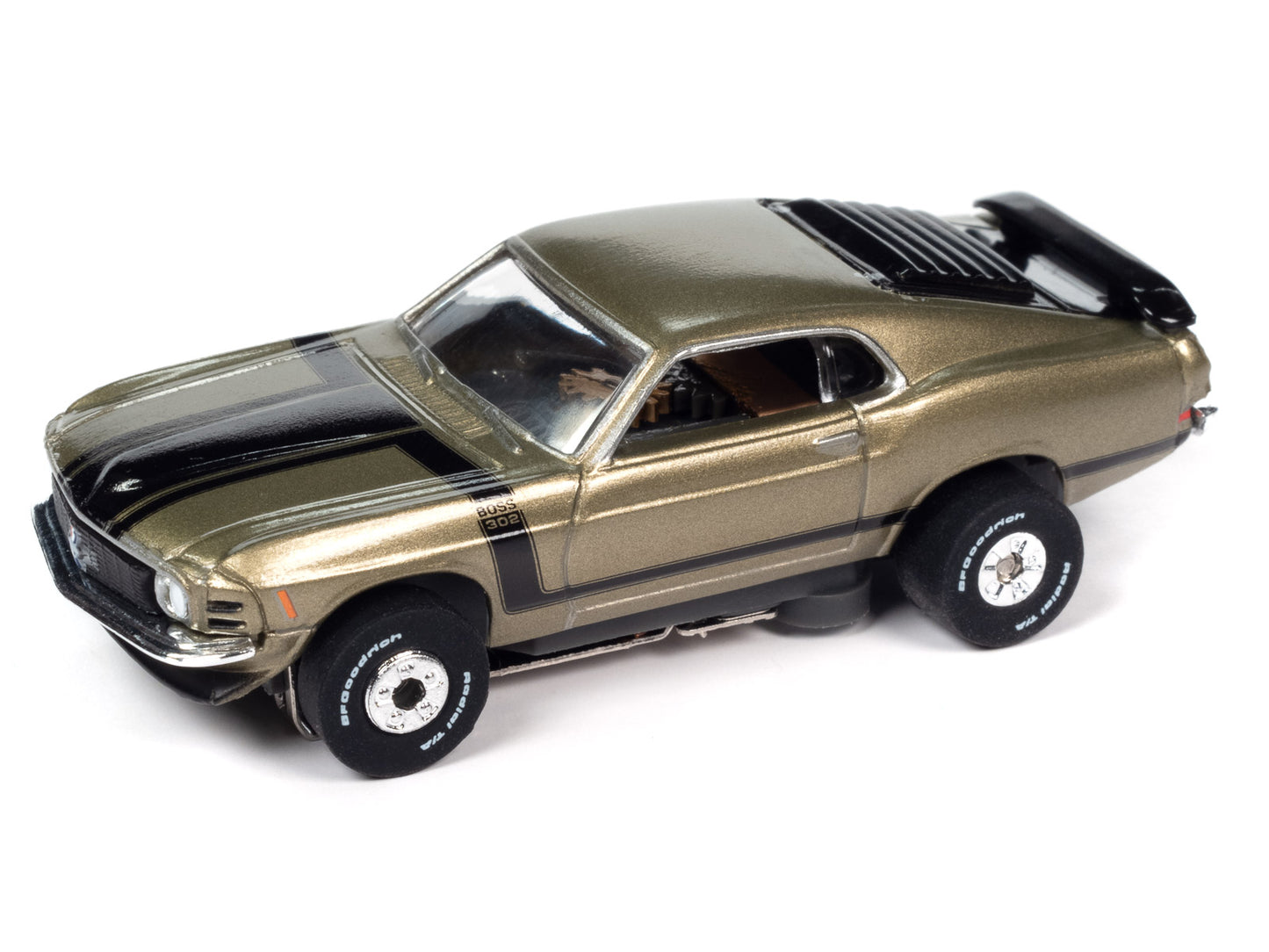 1970 Ford Mustang Boss 302 (Gold) H.O. Scale Slot Car, ThunderJet Chassis