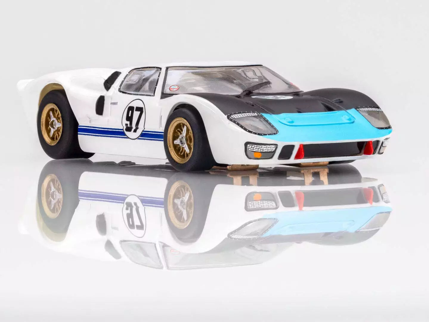 AFX Ford GT40 MK IIB Daytona, White #97, Mega G Plus Chassis Collector Series Clear, H.O. Scale Slot Car