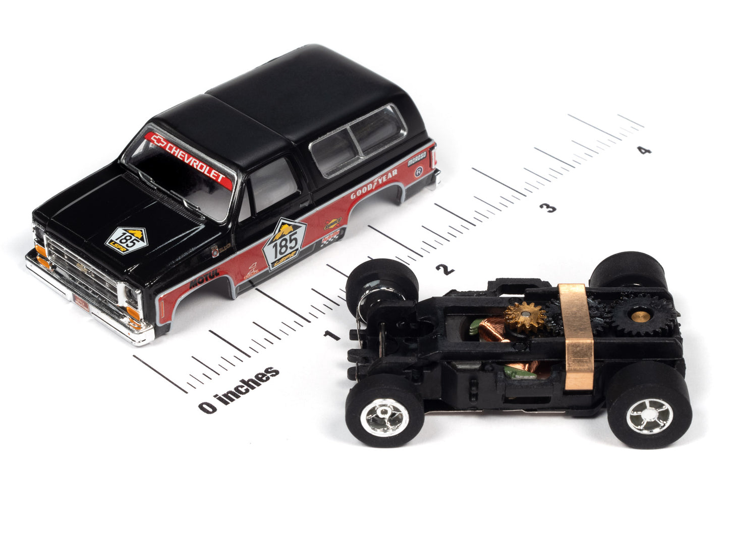 1977 Chevy K5 Blazer (Black/Red) H.O. Scale Slot Car, Xtraction Chassis