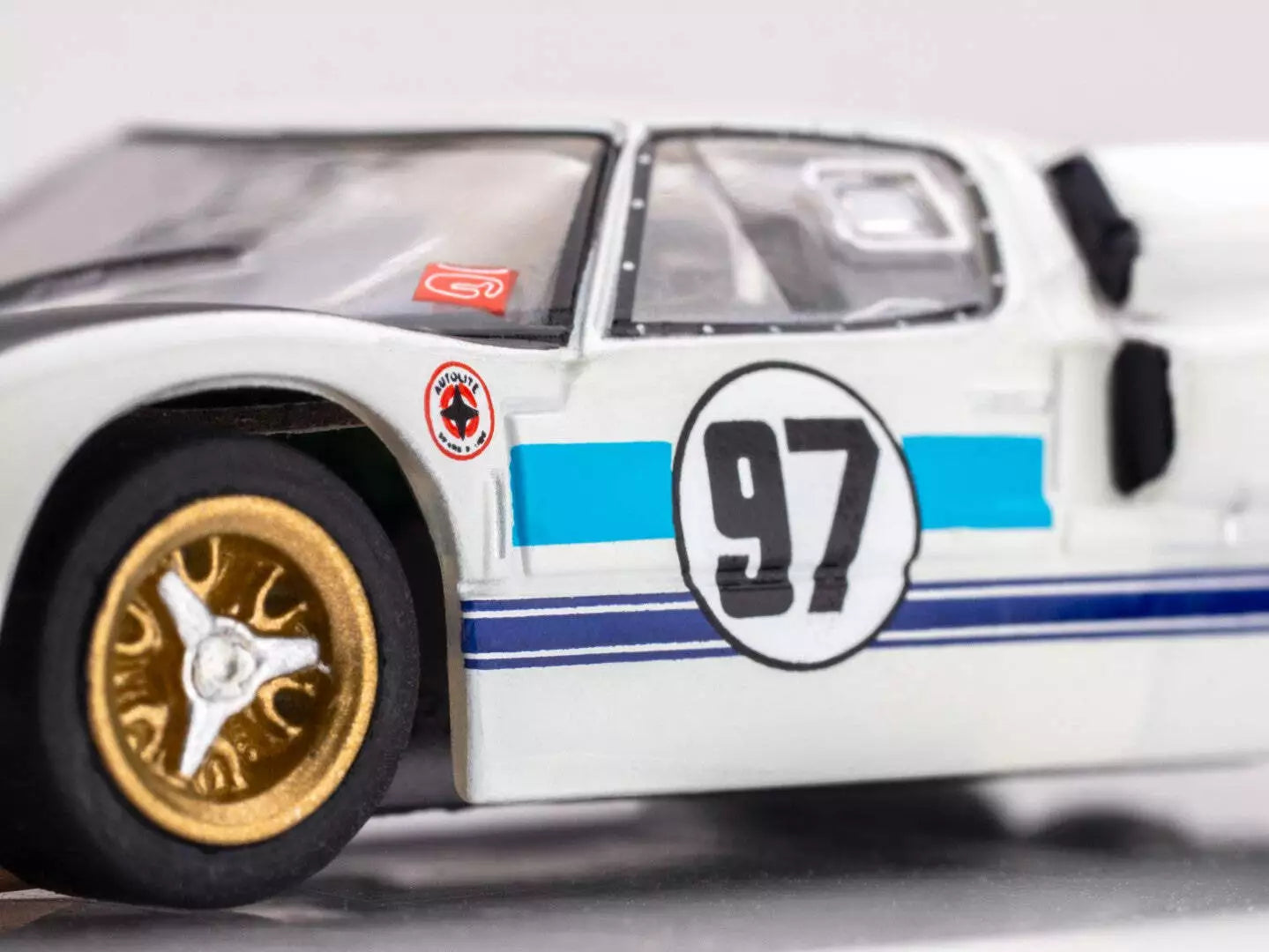 AFX Ford GT40 MK IIB Daytona, White #97, Mega G Plus Chassis Collector Series Clear, H.O. Scale Slot Car