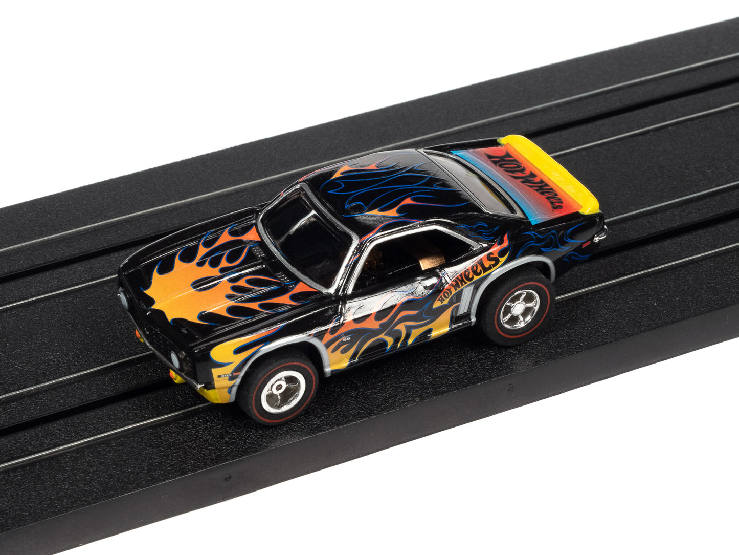 1969 Chevy Camaro SS (Black/Flames) H.O. Scale Slot Car, Xtraction Chassis