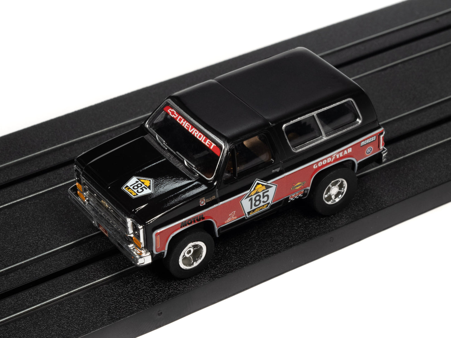 1977 Chevy K5 Blazer (Black/Red) H.O. Scale Slot Car, Xtraction Chassis