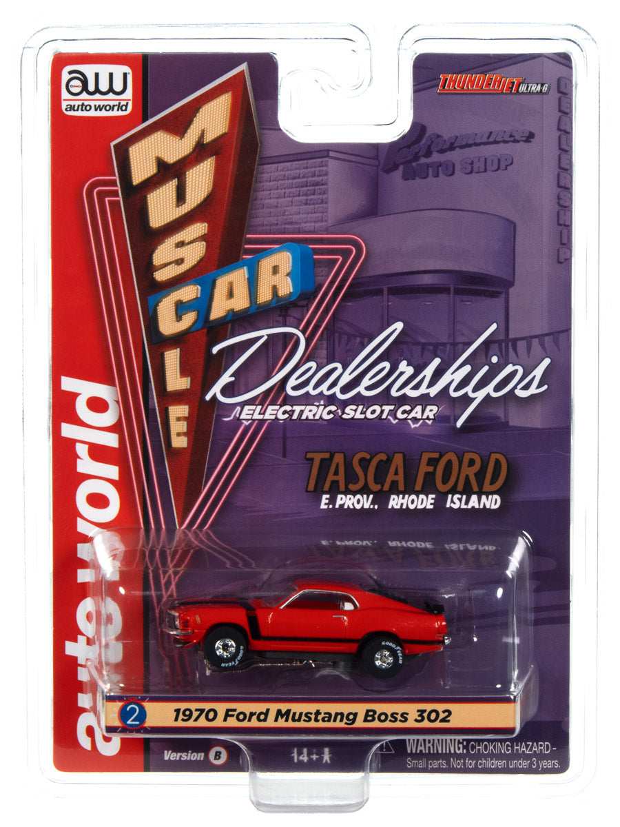 1970 Ford Mustang Boss 302 (Red) H.O. Scale Slot Car, ThunderJet Chassis