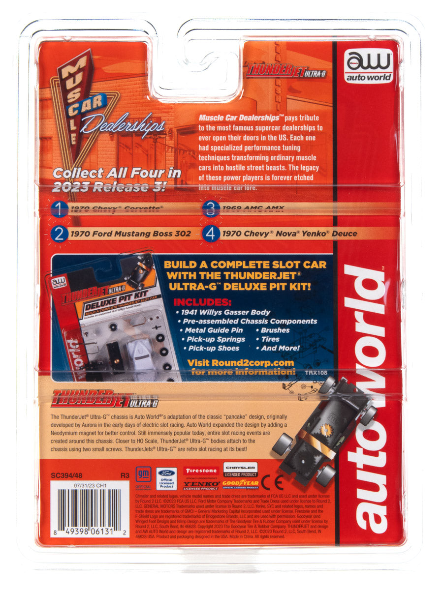 1970 Ford Mustang Boss 302 (Gold) H.O. Scale Slot Car, ThunderJet Chassis