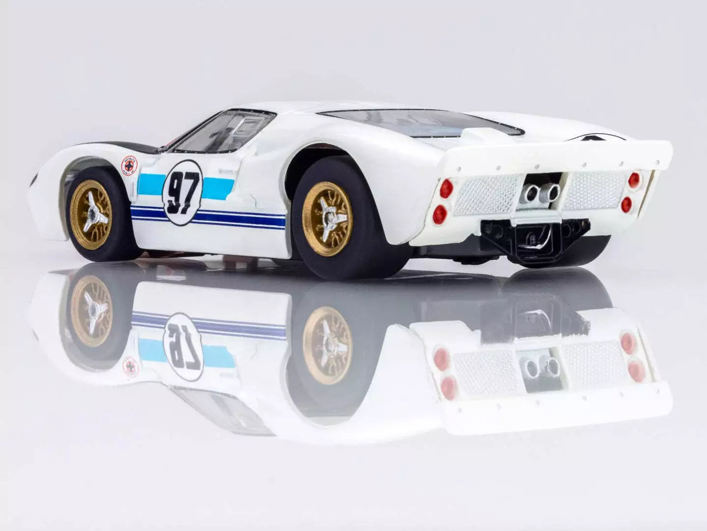AFX Ford GT40 MK IIB Daytona, White #97, Mega G Plus Chassis Collector Series Clear, H.O. Scale Slot Car