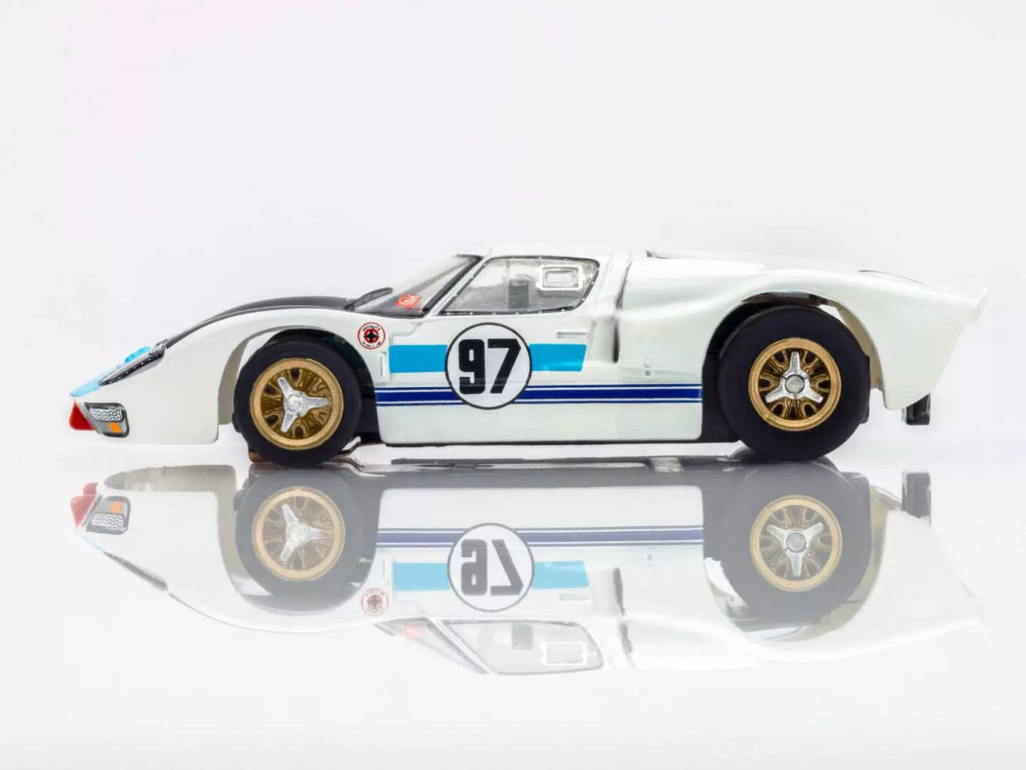 AFX Ford GT40 MK IIB Daytona, White #97, Mega G Plus Chassis Collector Series Clear, H.O. Scale Slot Car