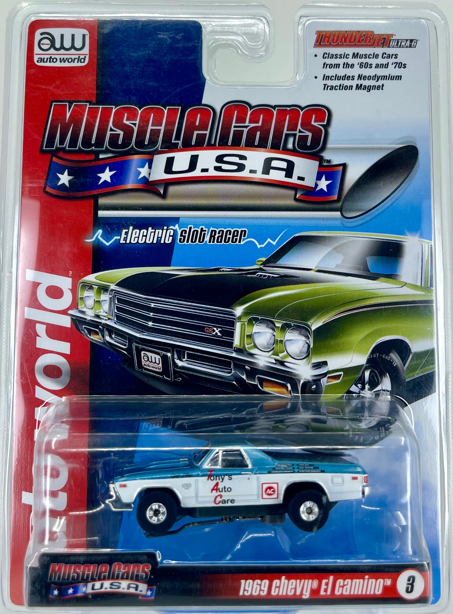 1969 Chevy El Camino "Tony's Auto Care" H.O. Scale Slot Car, ThunderJet Chassis