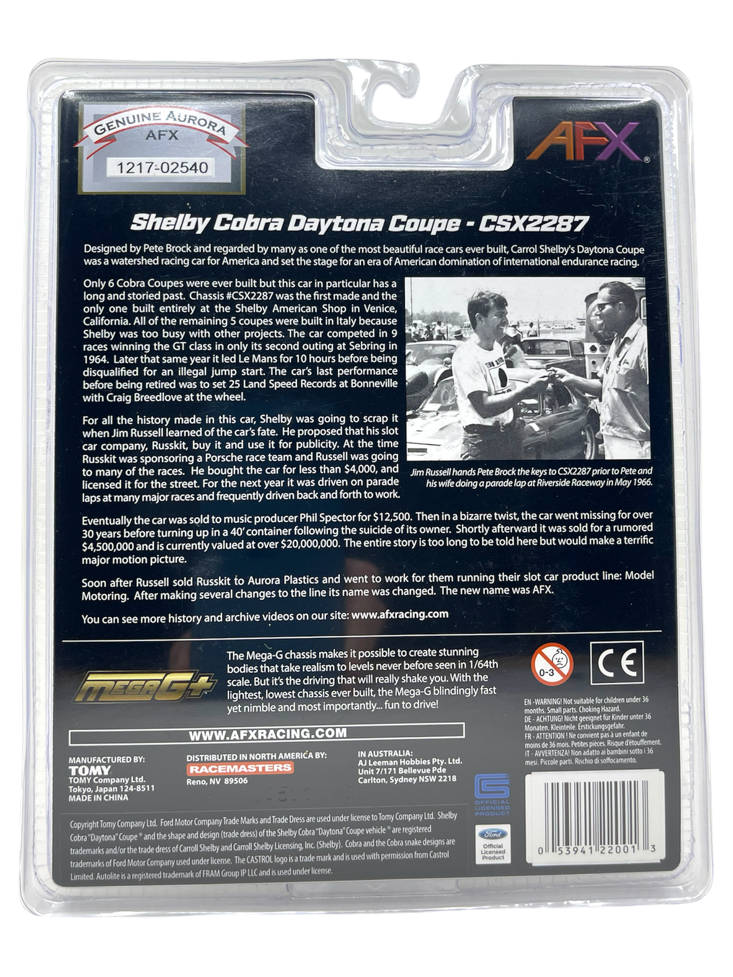 AFX Shelby Cobra Daytona Coupe CSX2287, Blue #10, Limited Edition, Mega G Plus Chassis H.O. Scale Slot Car