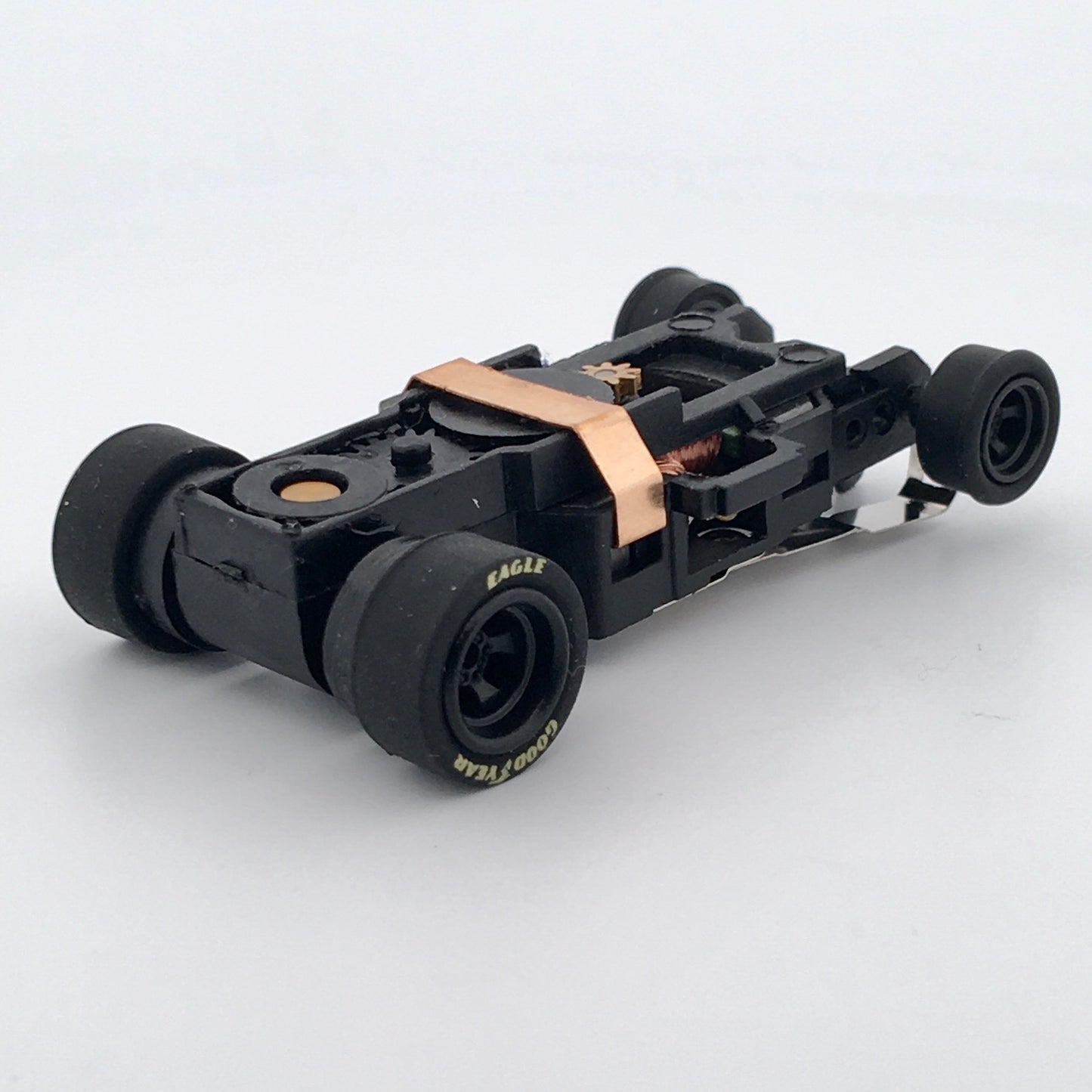 Auto World 4Gear Slot Car Chassis, Black Wheels, GoodYear Eagle Tires
