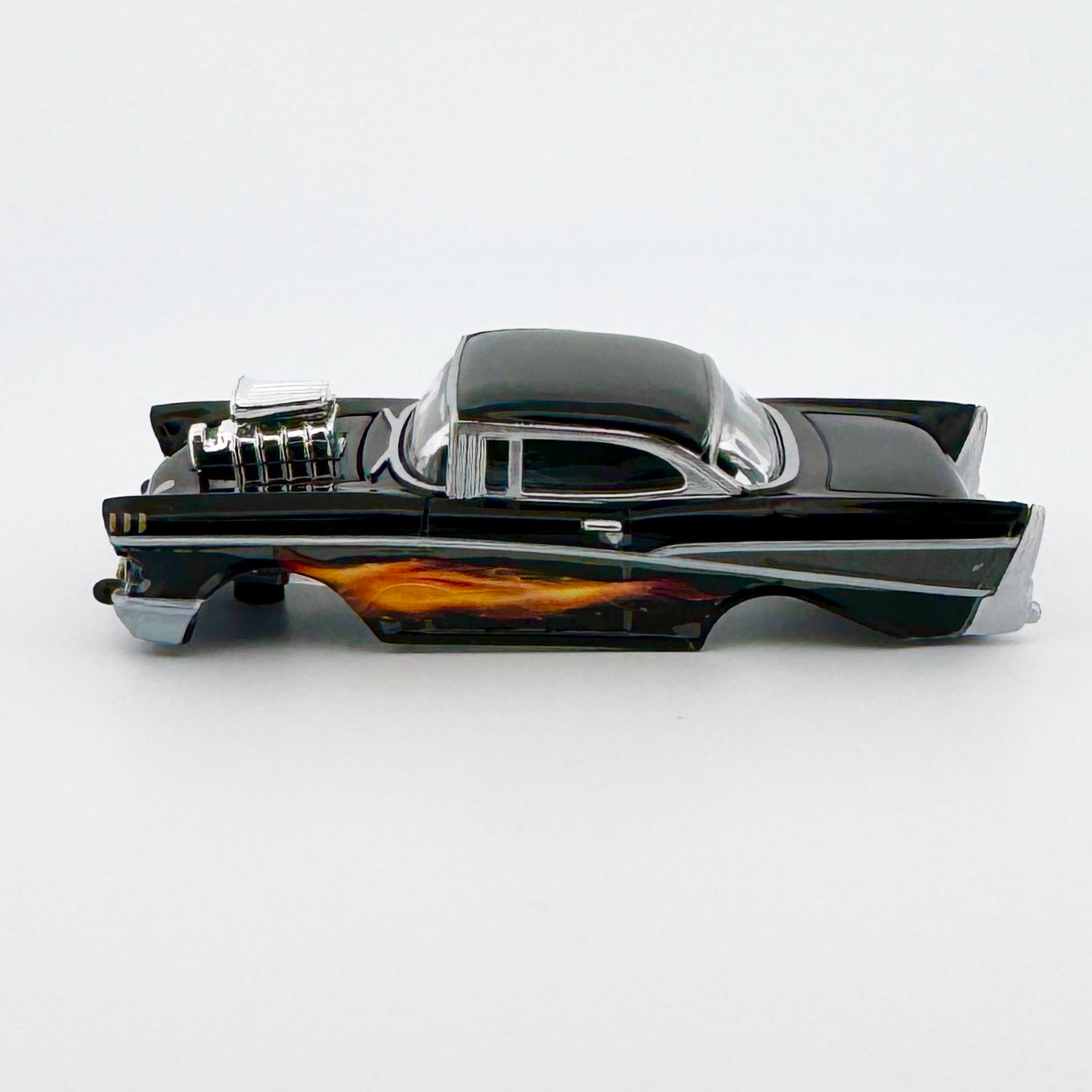 Auto World 1957 Chevy Bel Air Body, Black Orange Flames, Fits Aurora TJet Chassis, H.O. Slot Cars