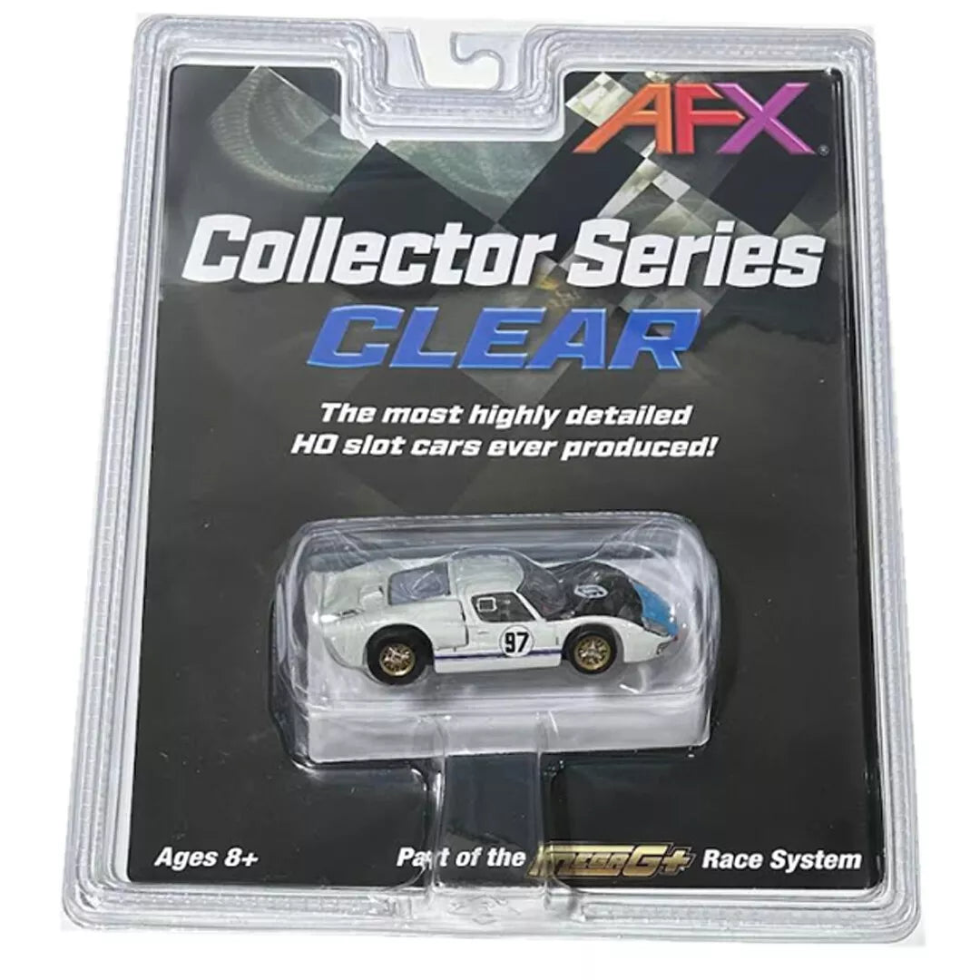 AFX Ford GT40 MK IIB Daytona, White #97, Mega G Plus Chassis Collector Series Clear, H.O. Scale Slot Car