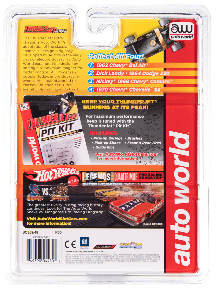 1968 Nickey Chevy Camaro (Yellow) H.O. Scale Slot Car, ThunderJet Chassis