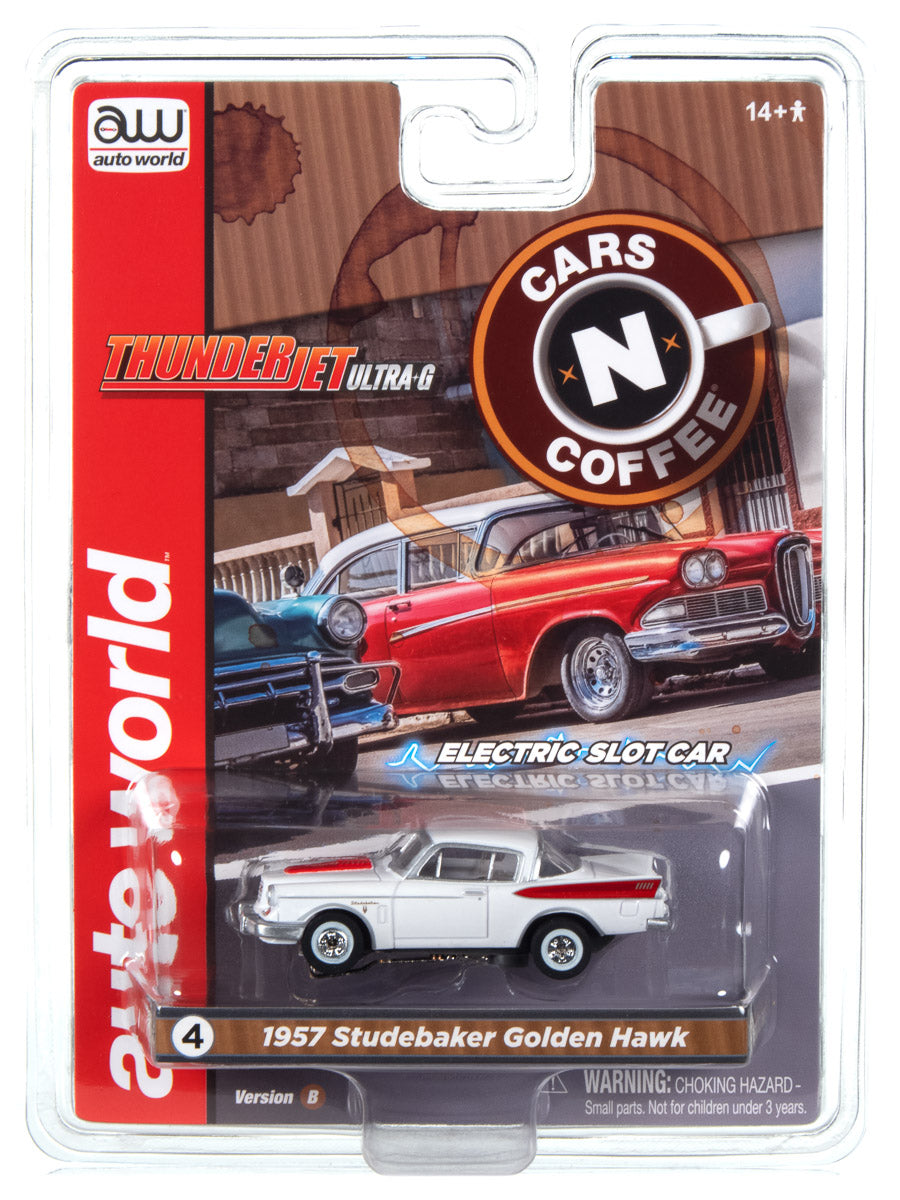 1957 Studebaker (White) H.O. Scale Slot Car, ThunderJet Chassis | Auto World