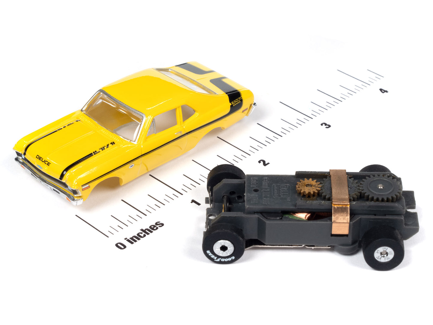 1970 Chevy Nova Yenko Deuce (Yellow) H.O. Scale Slot Car, ThunderJet Chassis
