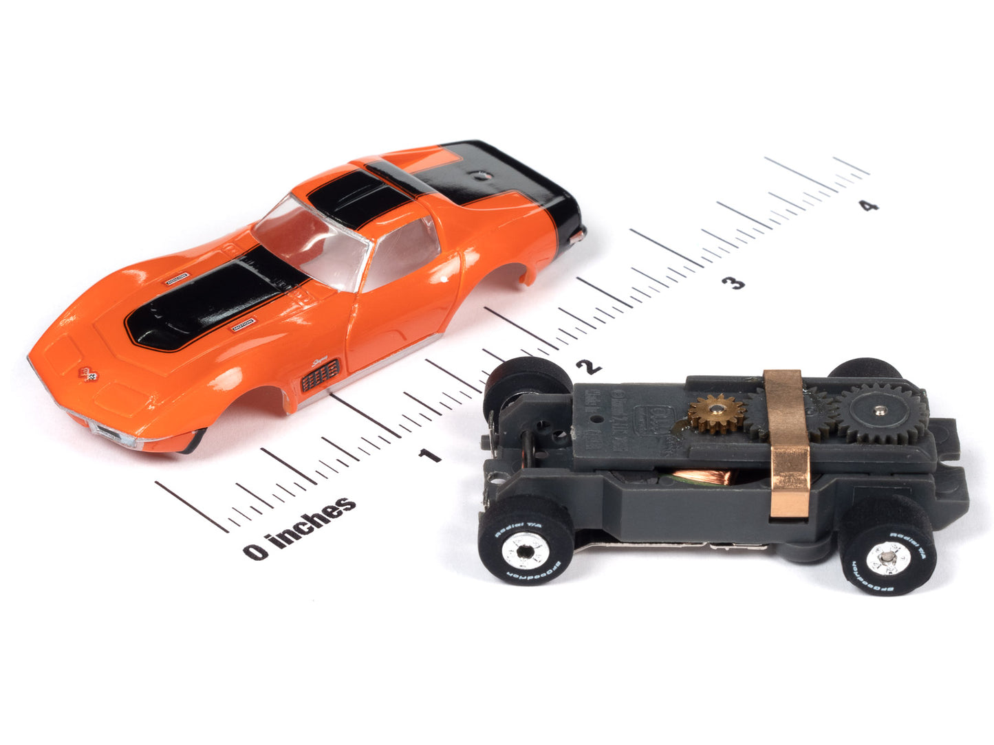 1970 Chevy Corvette Baldwin Motion (Orange) H.O. Scale Slot Car, ThunderJet Chassis