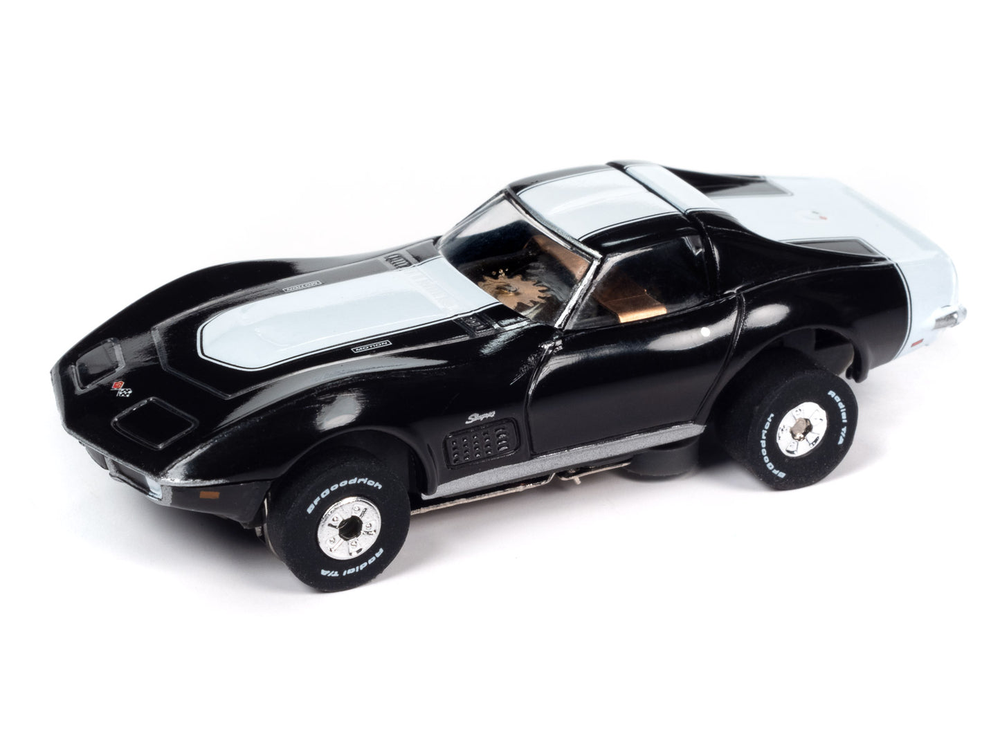 1970 Chevy Corvette Baldwin Motion (Black) H.O. Scale Slot Car, ThunderJet Chassis