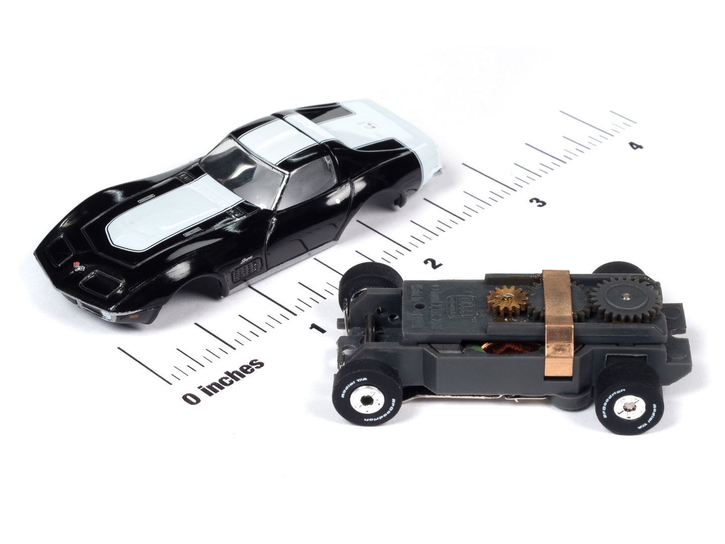 1970 Chevy Corvette Baldwin Motion (Black) H.O. Scale Slot Car, ThunderJet Chassis