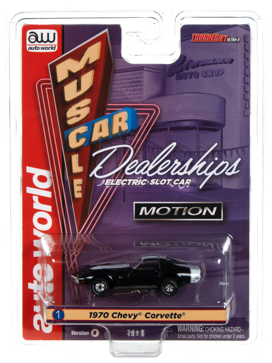 1970 Chevy Corvette Baldwin Motion (Black) H.O. Scale Slot Car, ThunderJet Chassis