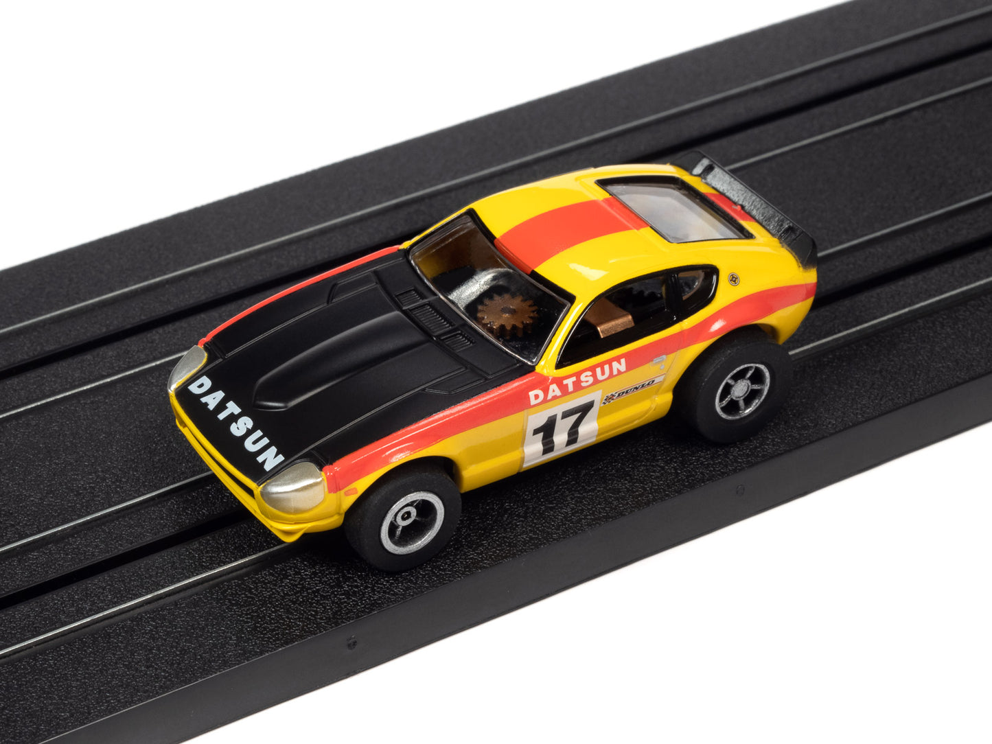 1973 Datsun 240Z (Yellow / Black) H.O. Scale Slot Car, Xtraction Chassis