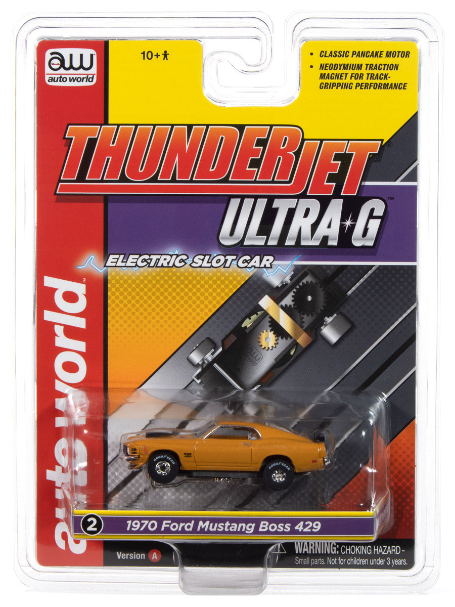 1970 Ford Mustang Boss 429 (Orange) H.O. Scale Slot Car, ThunderJet Chassis | Auto World