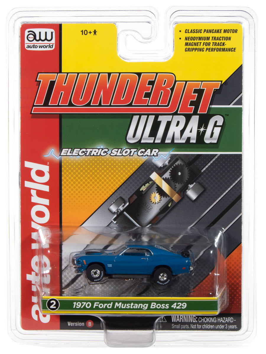 1970 Ford Mustang Boss 429 (Blue) H.O. Scale Slot Car, ThunderJet Chassis | Auto World