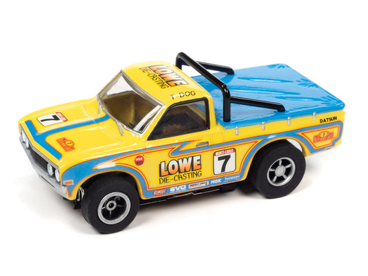 1975 Datsun 620 Pickup (Yellow) H.O. Scale Slot Car, Xtraction Chassis