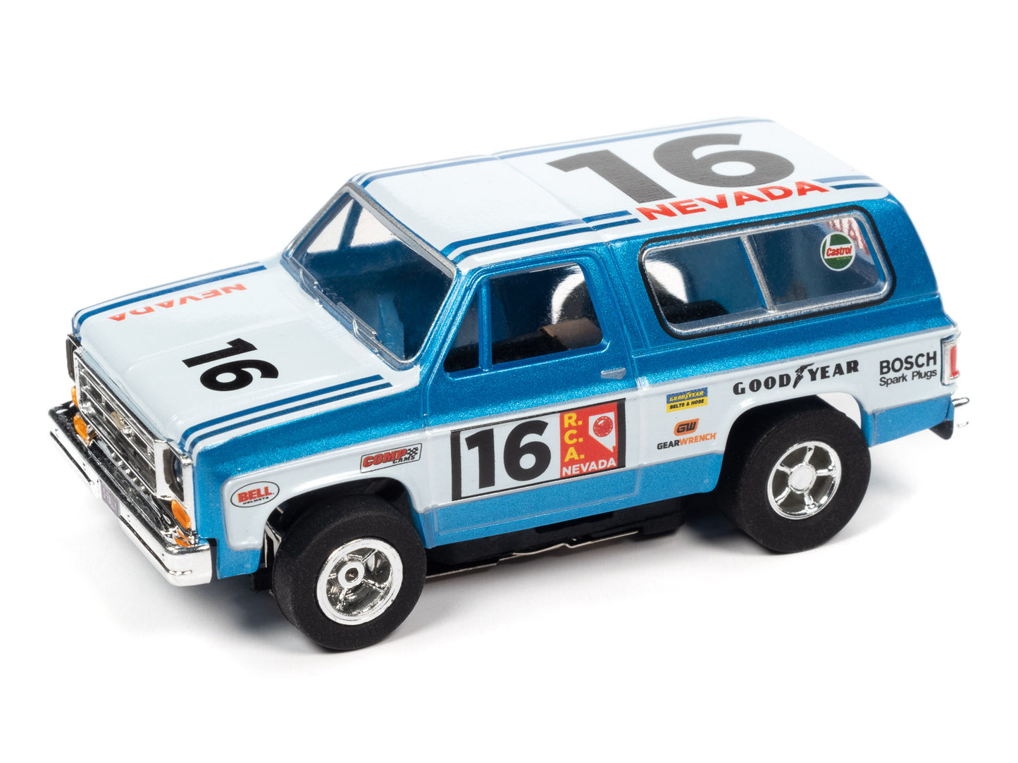 1977 Chevy K5 Blazer (Blue/White) H.O. Scale Slot Car, Xtraction Chassis
