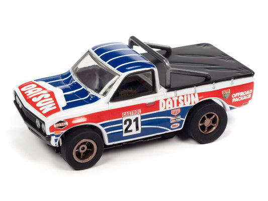 1975 Datsun 620 Pickup (Red/White/Blue) H.O. Scale Slot Car, Xtraction Chassis