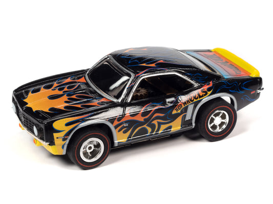 1969 Chevy Camaro SS (Black/Flames) H.O. Scale Slot Car, Xtraction Chassis