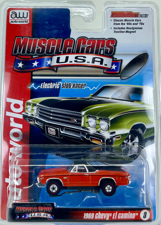 1969 Chevy El Camino Red Muscle Cars U.S.A., H.O. Scale Slot Car, ThunderJet Chassis
