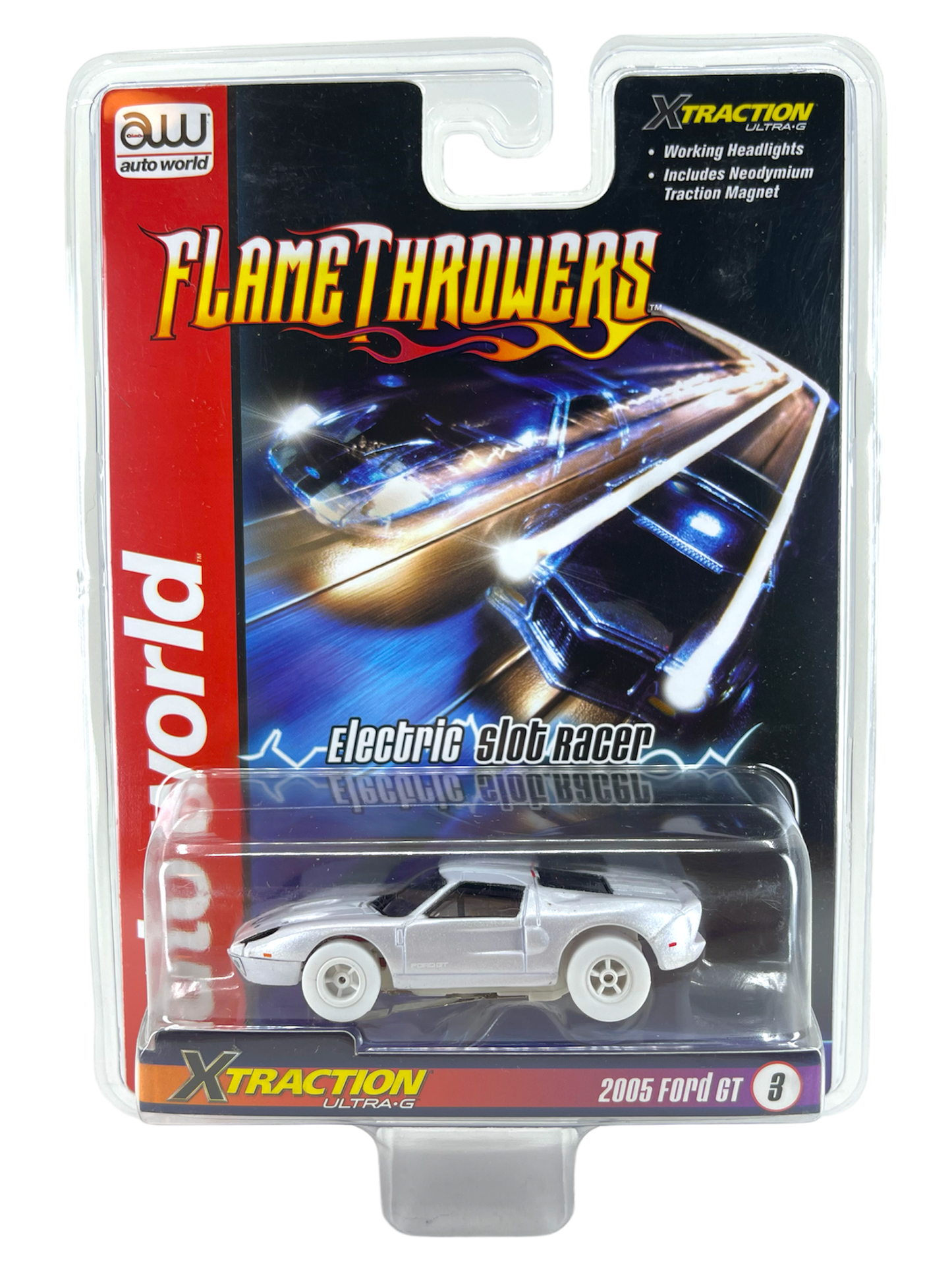 2005 Ford GT FlameThrower Lighted, iWheels Chase H.O. Scale Slot Car, XTraction Chassis