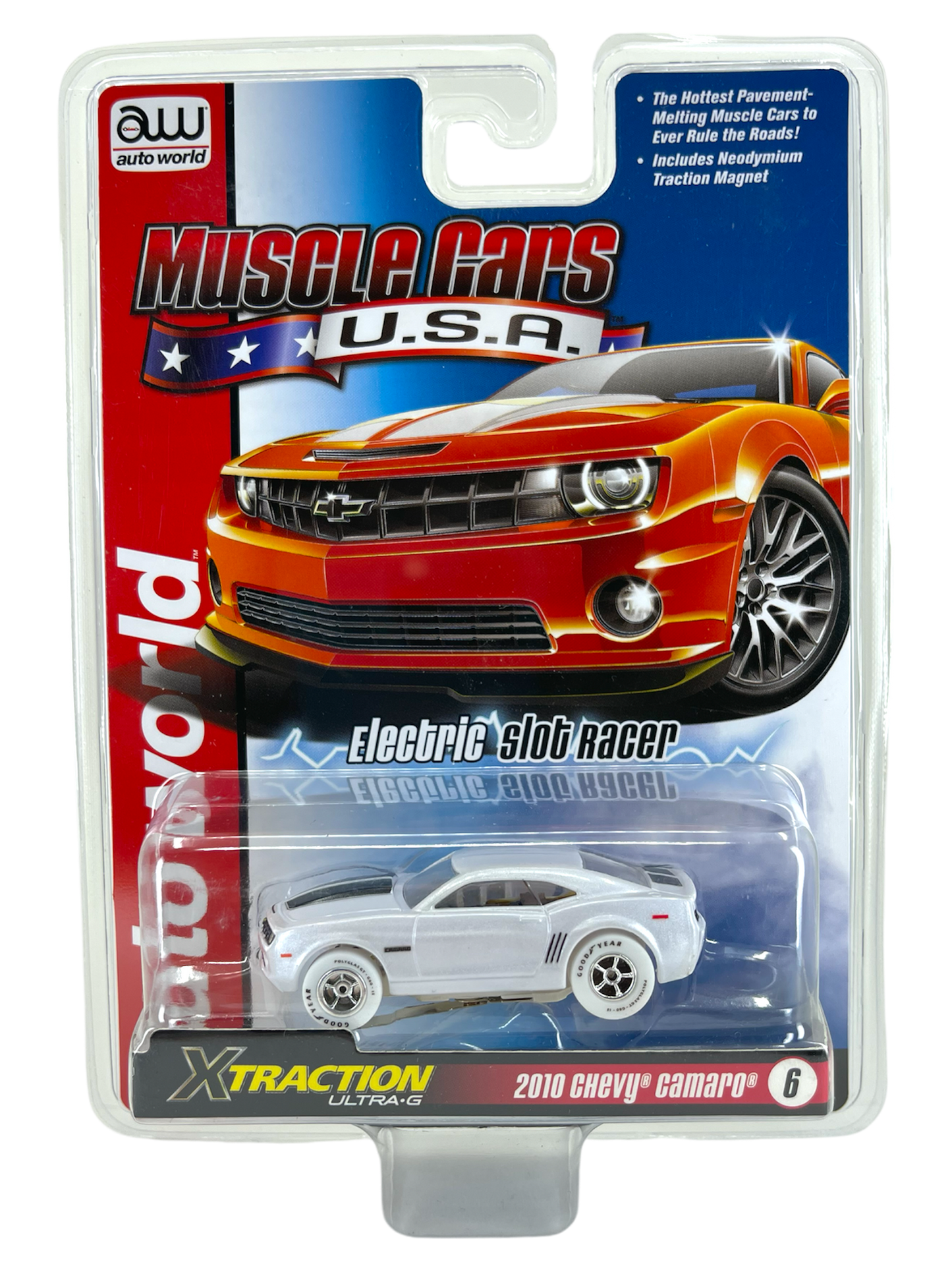 2010 Chevy Camaro White / Black Stripes, iWheels Chase, Xtraction Chassis, H.O. Scale Slot Car