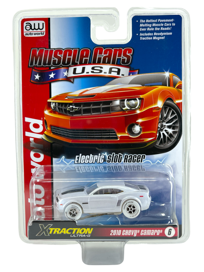 2010 Chevy Camaro White / Black Stripes, iWheels Chase, Xtraction Chassis, H.O. Scale Slot Car