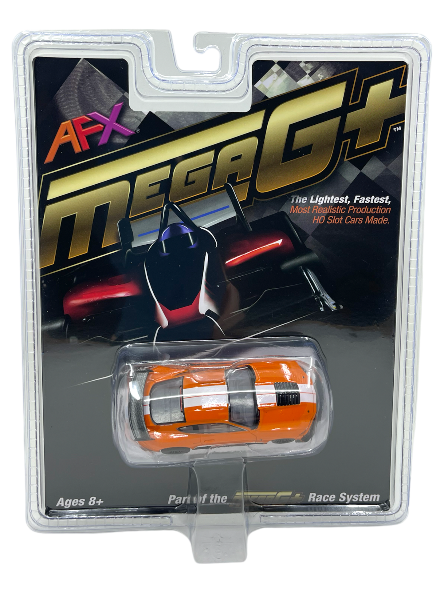 AFX Ford Shelby Mustang GT500, Twister Orange / White, Mega G Plus Chassis, H.O. Scale Slot Car