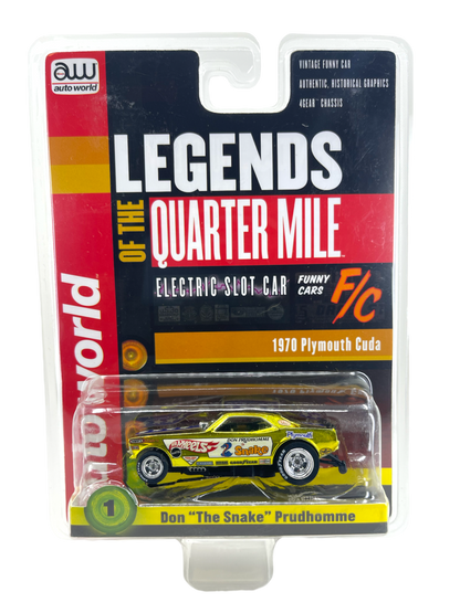 1970 Plymouth Cuda Don "The Snake" Prudhomme Chrome Gold Legends of the Quarter Mile Auto World HO Slot Car