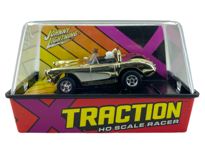 1957 Chevy Corvette Convertible, Special Edition Gold Chrome, Johnny Lightning XTraction H.O. Scale Car