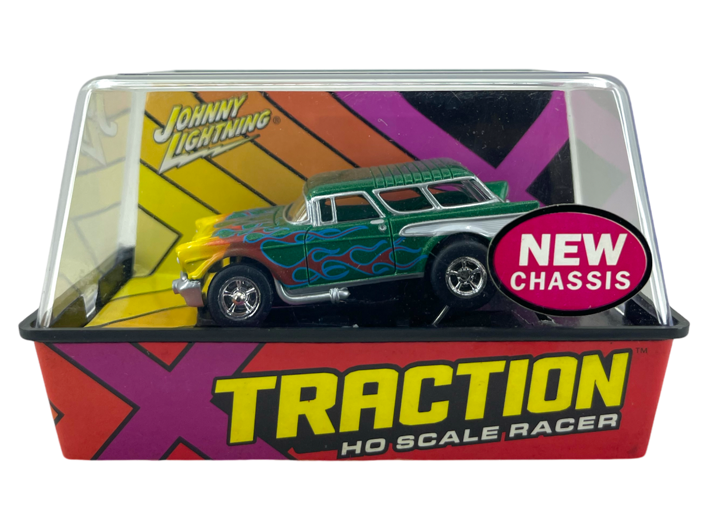 1957 Chevy Nomad Green with Flames Johnny Lightning XTraction H.O. Slot Car