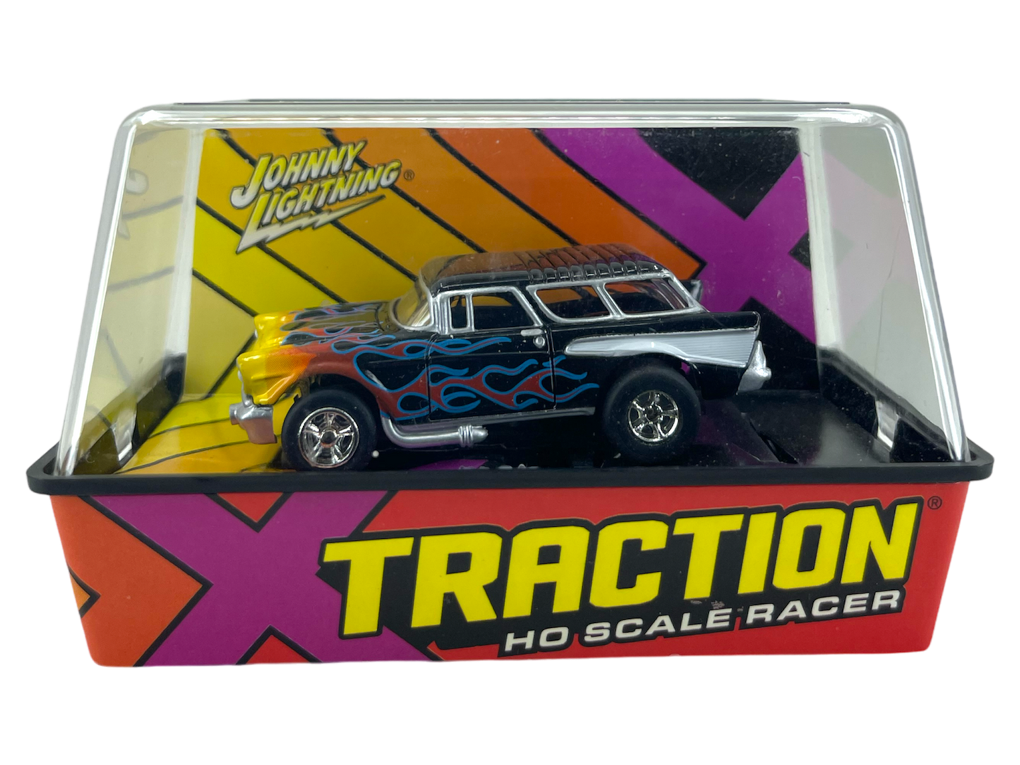 1957 Chevy Nomad Black with Flames Johnny Lightning XTraction H.O. Slot Car