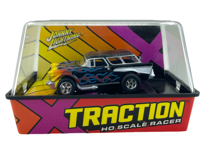 1957 Chevy Nomad Black with Flames Johnny Lightning XTraction H.O. Slot Car