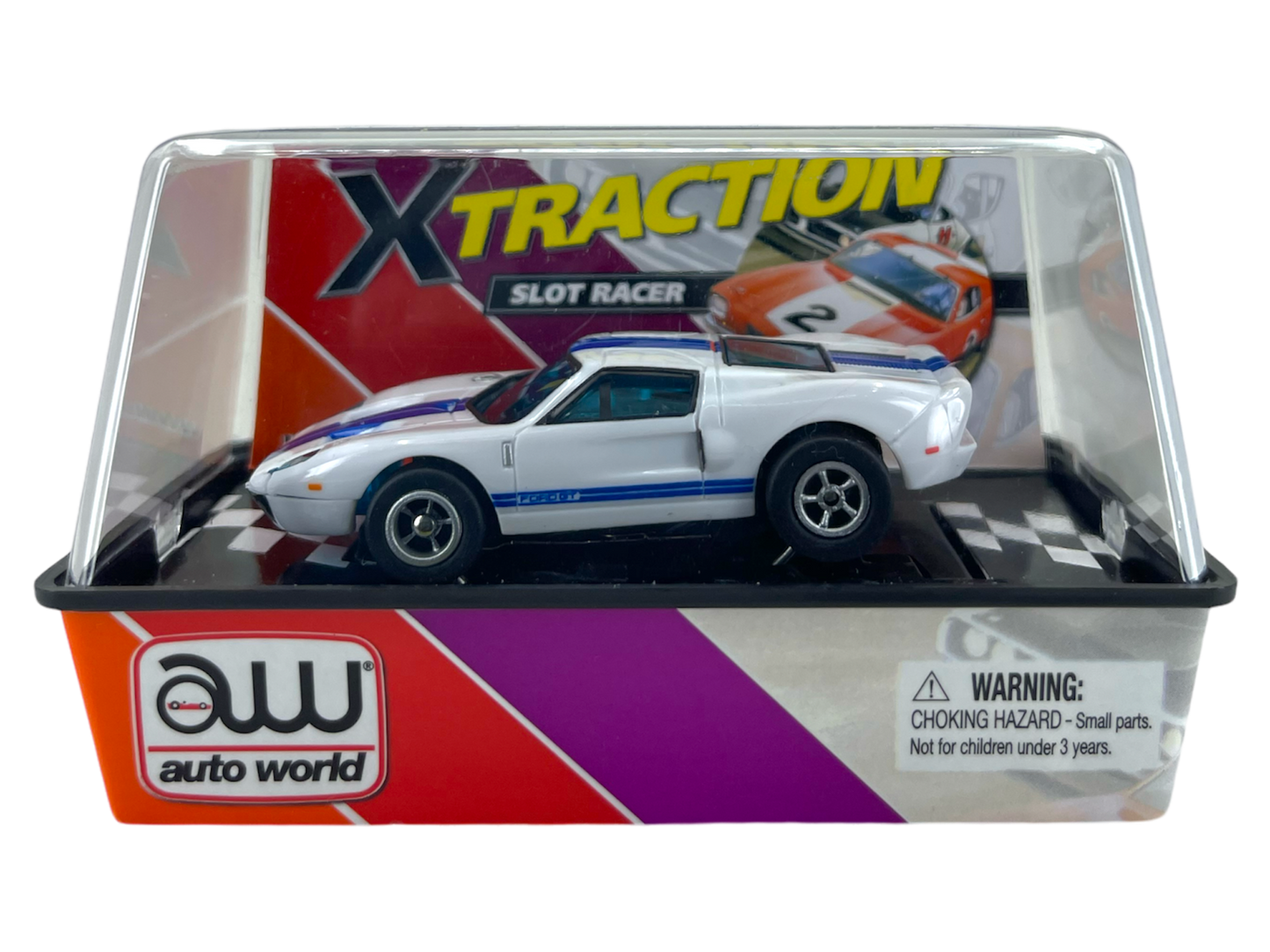 2005 Ford GT, White with Blue Stripes, Auto World XTraction, H.O. Slot Car