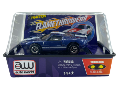 2005 Ford GT Midnight Blue, Flame Throwers Lighted Auto World XTraction Chassis, H.O. Slot Car