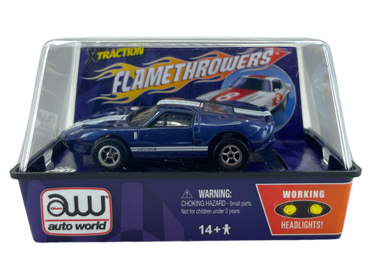 2005 Ford GT Midnight Blue, Flame Throwers Lighted Auto World XTraction Chassis, H.O. Slot Car