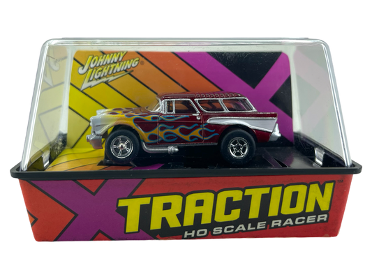 1957 Chevy Nomad Red with Flames Johnny Lightning XTraction H.O. Slot Car