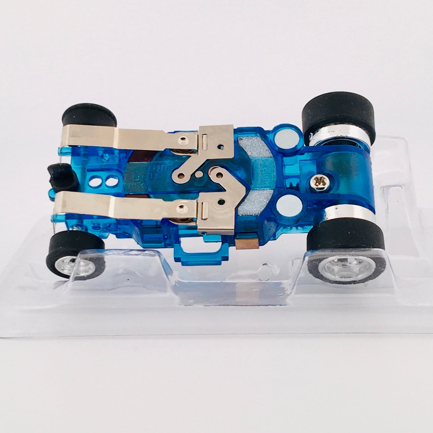 Auto World 4Gear Slot Car Chassis, Translucent Blue, Chrome Wheels