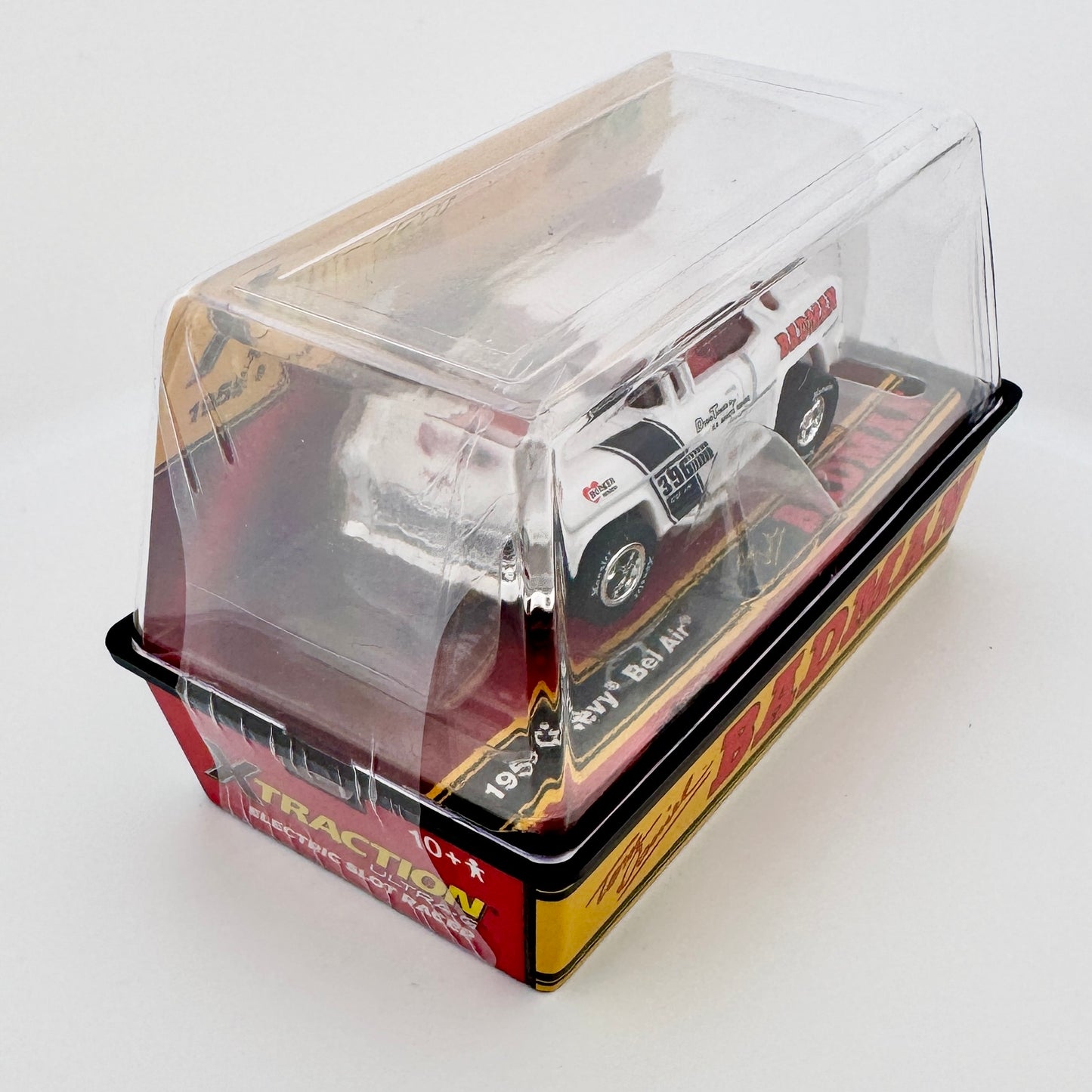 55 Chevy Bel Air, Pearl White BADMAN Limited Exclusive HO Slot Car XTraction Chassis