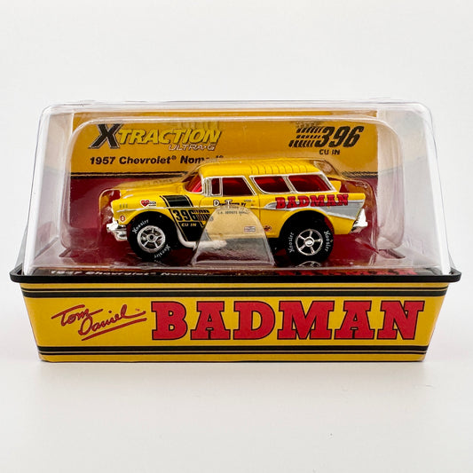 57 Chevy Nomad, Yellow BADMAN Limited Exclusive HO Slot Car XTraction Chassis