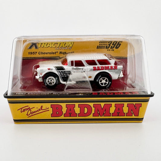 57 Chevy Nomad, Pearl White BADMAN Limited Exclusive HO Slot Car XTraction Chassis