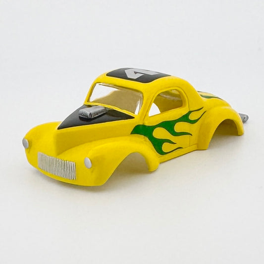 Auto World 1941 Willys Gasser Coupe Body, Yellow w/ Flames, Fits Aurora TJet Chassis, H.O. Slot Cars