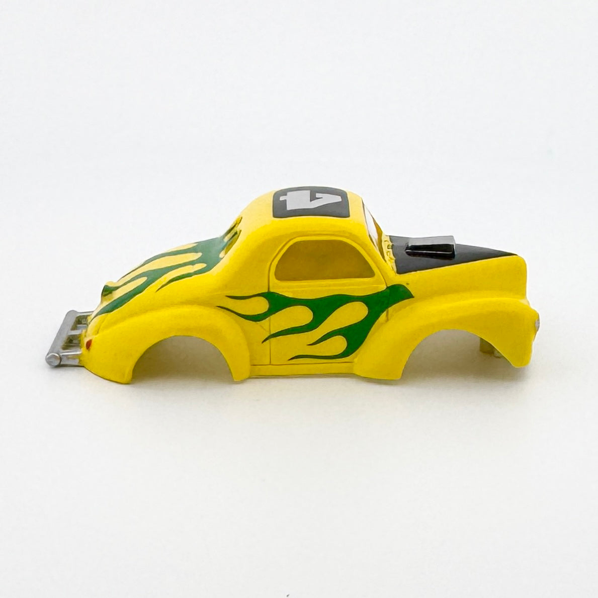 Auto World 1941 Willys Gasser Coupe Body, Yellow w/ Flames, Fits Aurora TJet Chassis, H.O. Slot Cars