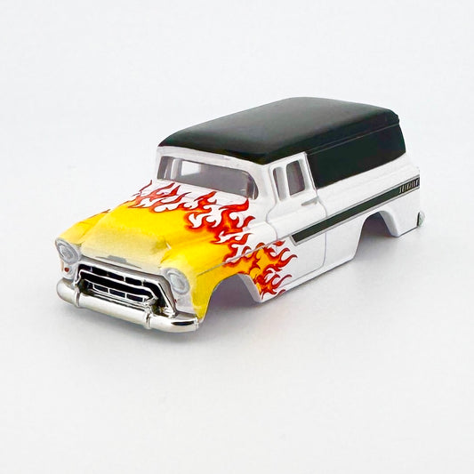 Auto World 1957 Chevy Suburban Body, White Flames, Fits TJet ThunderJet Chassis, H.O. Slot Cars